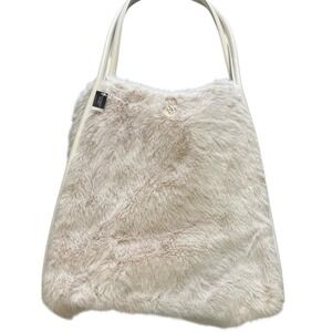 Victoria's Secret Faux Fur Tote Bag Cream Beige Gold VS Logo NWT 27197087
